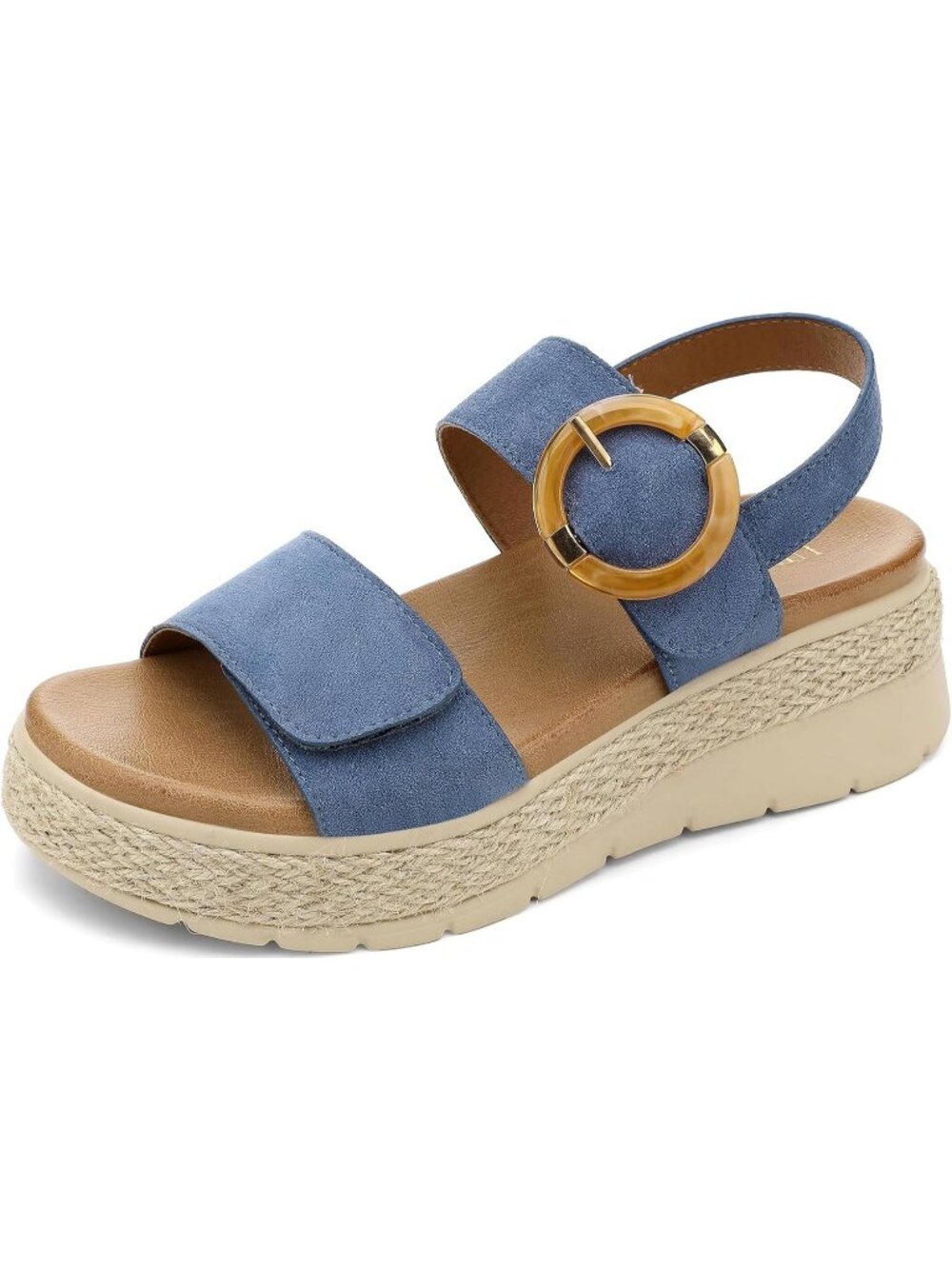 Women's Blue Comfortable Solid Espadrille Low Wedge Heel Platform Sandal Shoes
